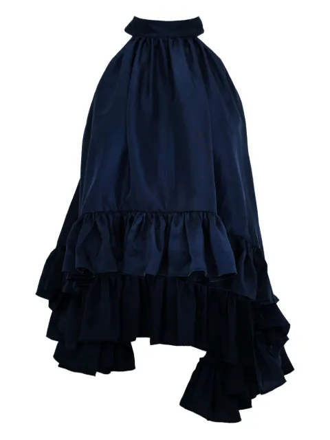 AZEEZA Plath Raw silk top Blue PLATHTOPSILKNAVY