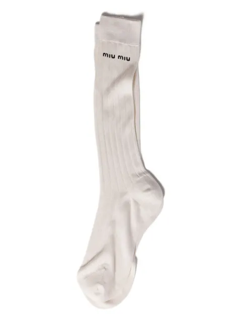 Miu Miu ribbed embroidered-logo socks White MCZ475SOOO14A0