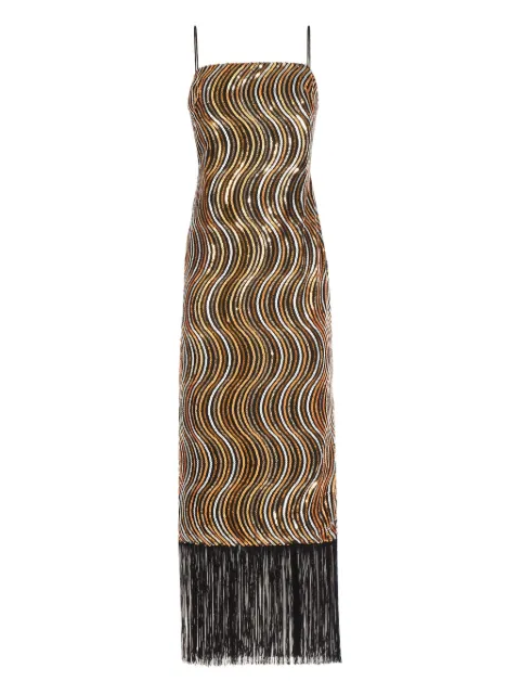 Taller Marmo Hemingway Disco fringed sequin-embellished midi dress Gold TMRE2631824