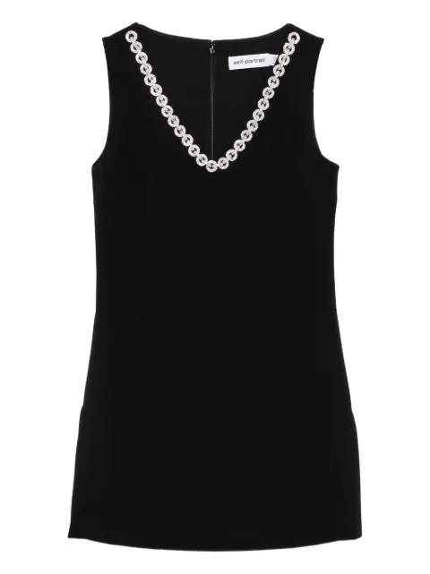 Self-Portrait crystal-embellished V-neck dress Black SC25019SB