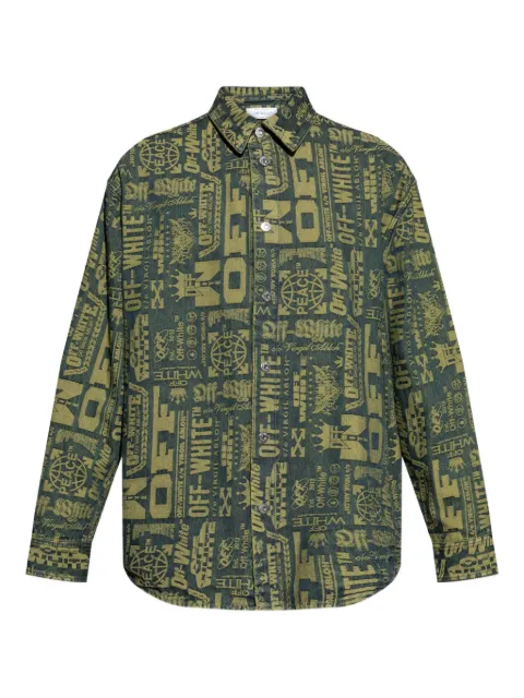 Off-White logo-pattern denim shirt Green OMYD05RF25DEN0010C52