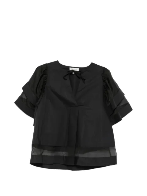 PSOPHIA tiered-sleeve sheer-panelled blouse Black 1545