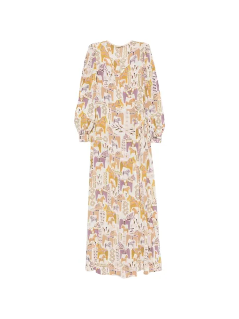 MOMONÌ horse-print wrap maxi dress Neutrals MOI22