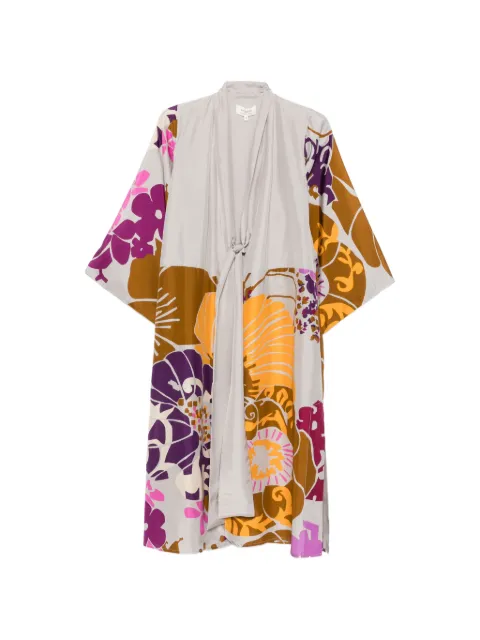 PSOPHIA floral-print tie-front coat Grey KIM2286