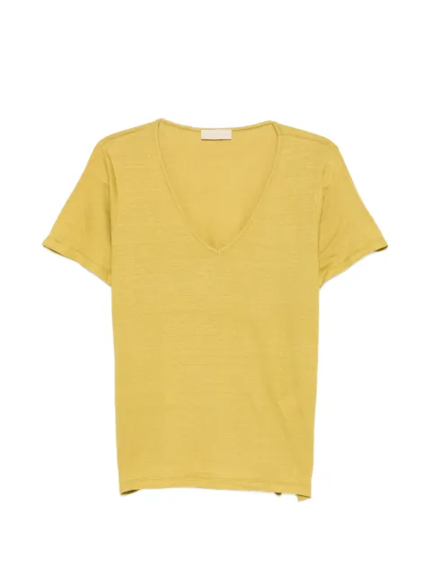 MOMONÌ V-neck short-sleeved linen T-shirt Yellow MOTS003