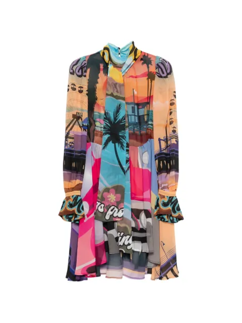 Marco Bologna graphic-print pussy-bow mini dress Orange ENID
