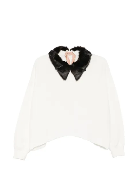 Nº21 faux-fur collar sweater White E0114089