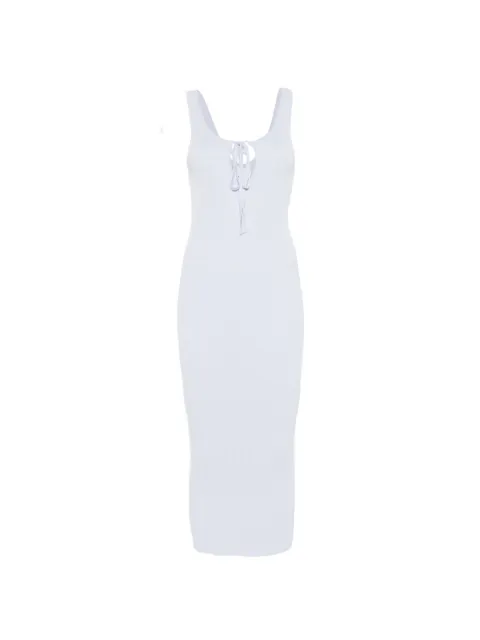 Erika Cavallini tie-neck ribbed dress Blue P3SD08