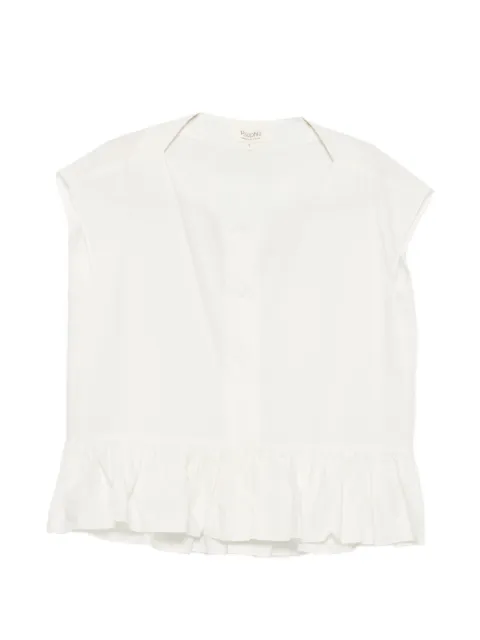 PSOPHIA ruffled-hem V-neck cotton blouse White 220TOP1163