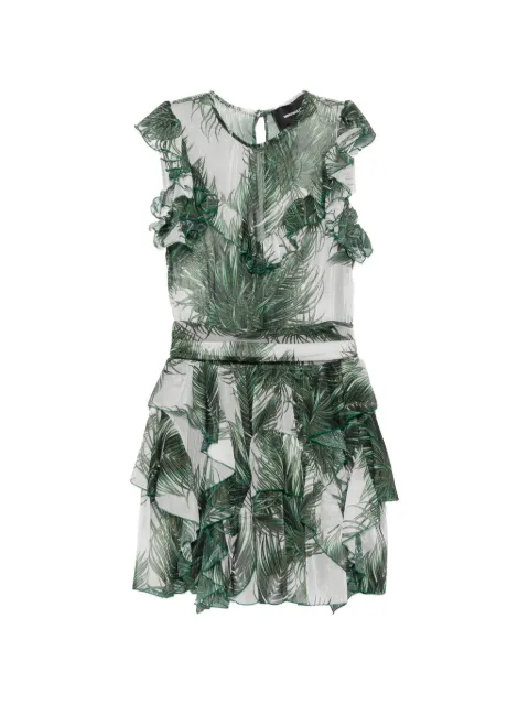Marco Bologna ruffled palm-print mini dress White MEWTWO