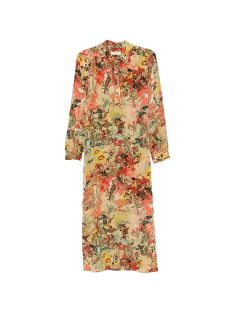 MOMONÌ floral-print silk midi dress Neutrals 02MOI22