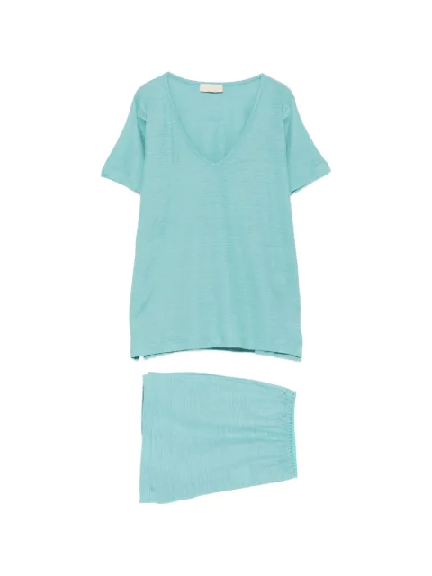 MOMONÌ V-neck short-sleeve T-shirt set Blue MOST004