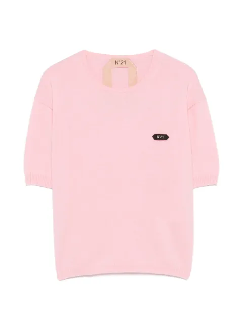 Nº21 logo-patch short-sleeve sweater Pink A0399004