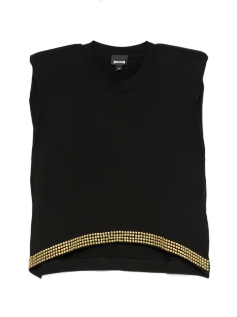 Just Cavalli stud-embellished padded-shoulder T-shirt Black S02GC0455N20663