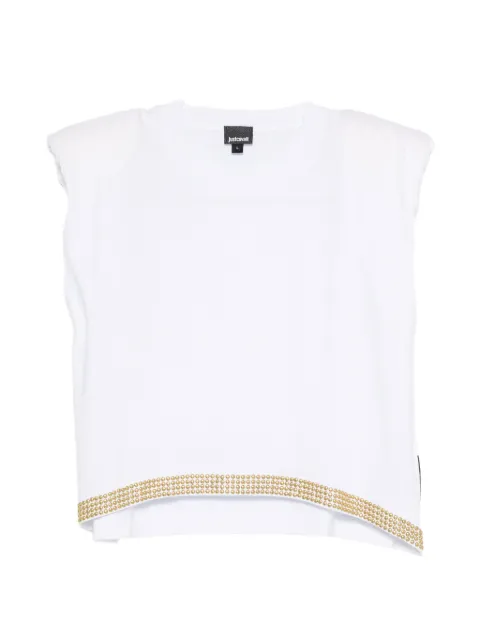 Just Cavalli stud-embellished padded-shoulder T-shirt White S02GC0455N20663