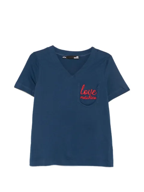 Love Moschino logo-embroidered T-shirt Blue W4H91