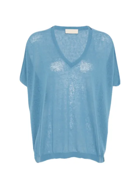 MOMONÌ V-neck fine-knit sweater Blue MOKN014