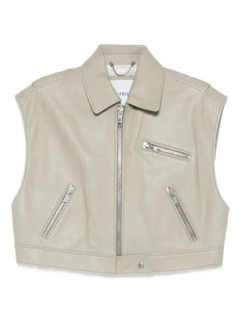 Halfboy zip leather gilet Green WL087