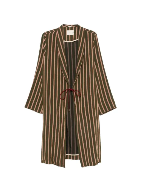 MOMONÌ vertical-stripe tie-fastening linen coat Green MOCO006