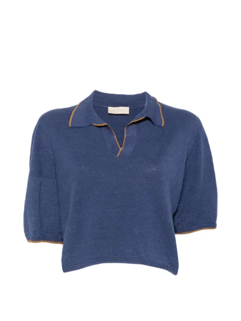 MOMONÌ Columbia contrast-trim polo-collar linen T-shirt Blue MOKN00648MO