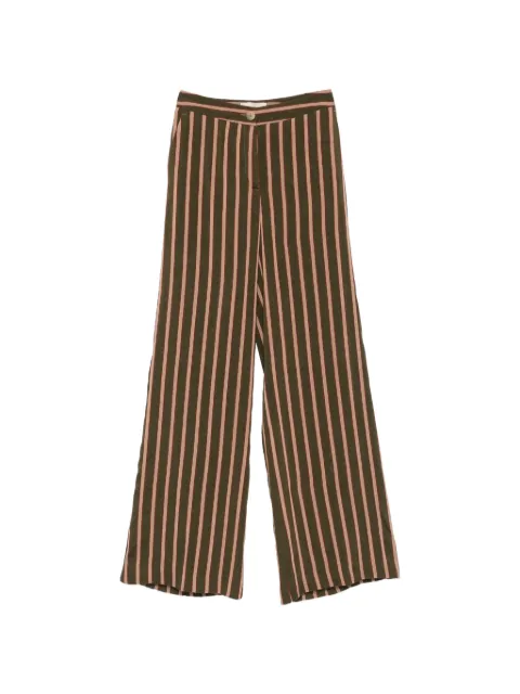 MOMONÌ Candeo vertical-stripe wide-leg linen trousers Green MOPA02534MO