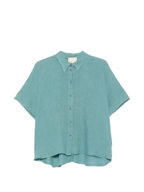 MOMONÌ Elafonissi short-sleeve button-down linen shirt Blue MOSH01915MO