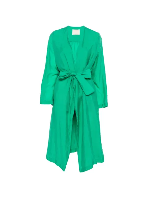 MOMONÌ Serena belted herringbone-texture coat Green MOCO0002