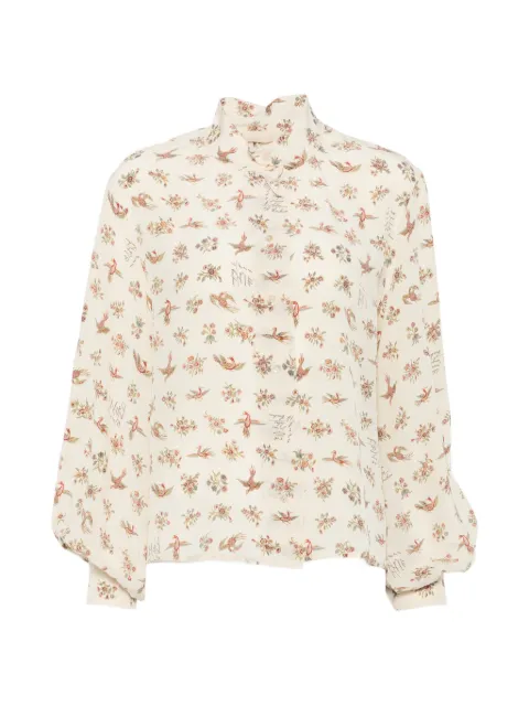 MOMONÌ bird-print puff-sleeve shirt Neutrals 02MOI