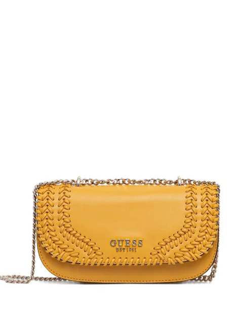 GUESS USA Tatum mini woven chain-strap cross-body bag Yellow HWNG9667210