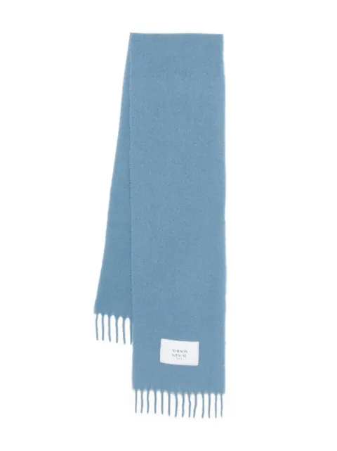 Maison Kitsuné fringed logo-patch scarf Blue LM06206WA00220331