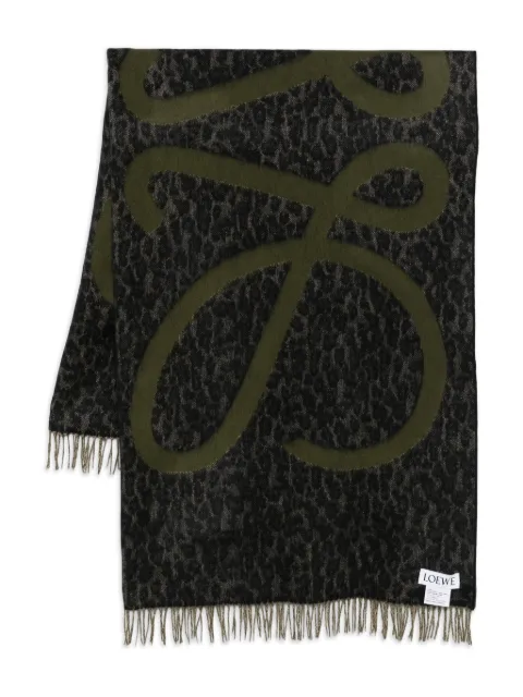 LOEWE logo-detail fringed scarf Green TSF2HM1W03