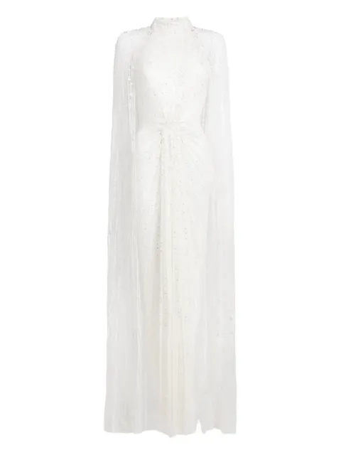 Jenny Packham Cairo sequin cape maxi dress White ZBD151L