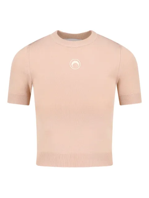 Marine Serre Moon-logo short-sleeved top Neutrals WTK053ACKNI0533