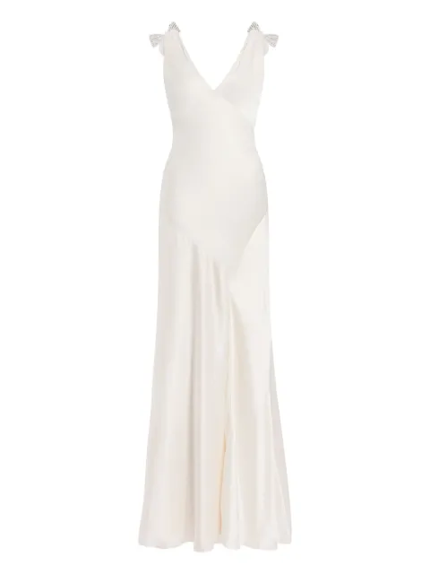 Jenny Packham Collette beaded bow-detail maxi dress Neutrals JPB0995
