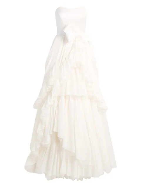 Jenny Packham Antonia ruffled bow dress White JPB0989