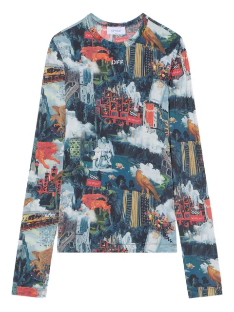 Off-White urban print long-sleeve top Blue OWAD136F25JER0018501