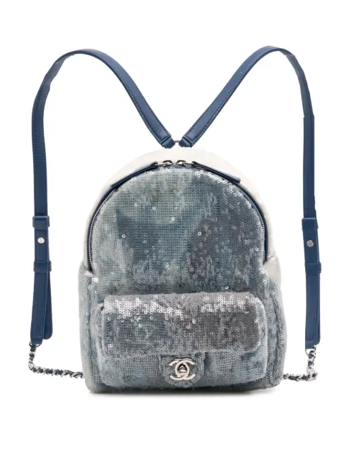CHANEL Pre-Owned 2018-2019 Sequin Waterfall backpack Blue PNHTW78XUXOKUA1S