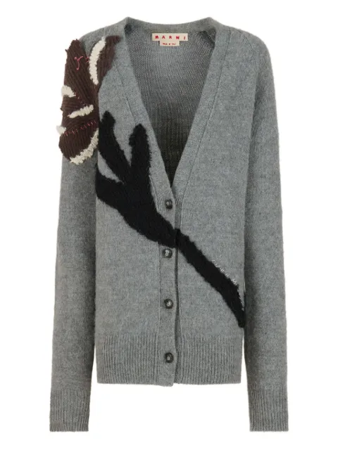 Marni floral-appliqué V-neck cardigan Grey CDMD0428Q0UFP404