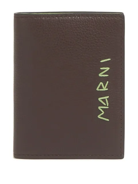 Marni leather bifold wallet with mending-embroidery Brown PFMI0098U0P6533