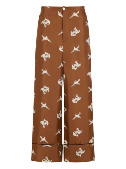 Marni raven-print wide-leg trousers Brown PAMA0335I0UTSG38