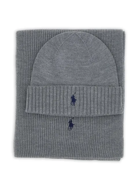 Polo Ralph Lauren ribbed-knit beanie set Grey 710951146004