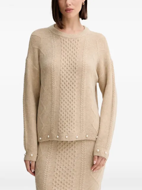 TWINSET cable-knit pearl-embellished sweater Neutrals 252AP3043