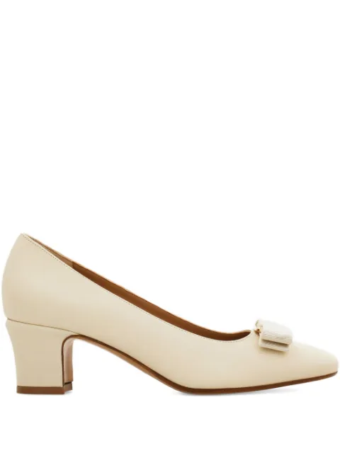 Ferragamo 50mm Vara bow block heel pumps White 791510