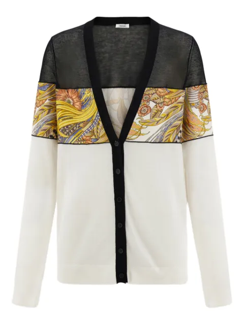 Ferragamo V-neck cardigan with Rooster print inserts White 791774