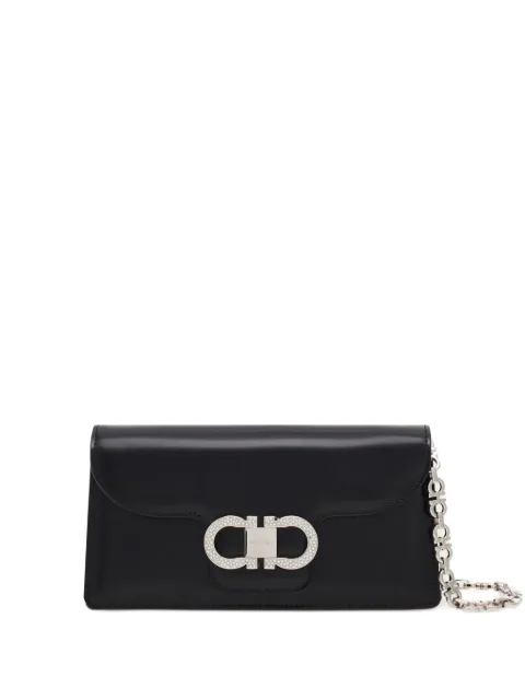 Ferragamo crystal-embellished Gancini clutch bag Black 790081