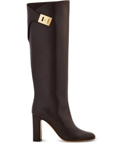 Ferragamo 90mm Hug-buckle knee-high boots Brown 789026