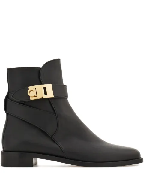 Ferragamo Gancini buckle leather ankle boots Black 784637