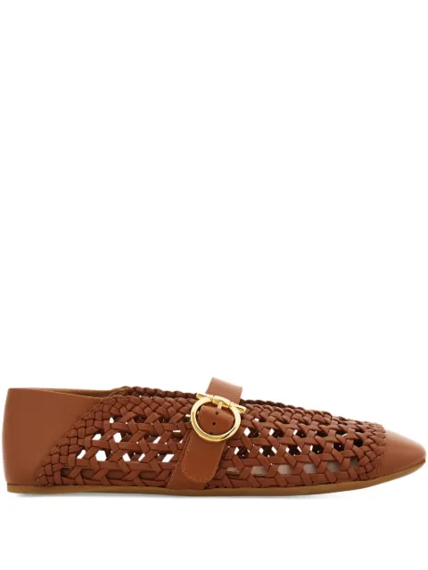 Ferragamo Gancini buckle ballet flat shoes Brown 790671