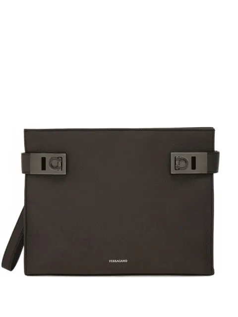 Ferragamo Gancini buckles clutch bag Brown 784940