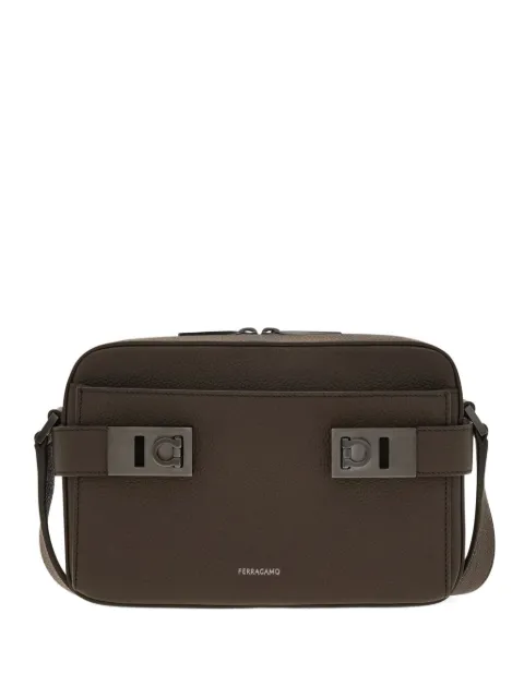 Ferragamo East-West Gancini-buckle leather messenger bag Brown 784775